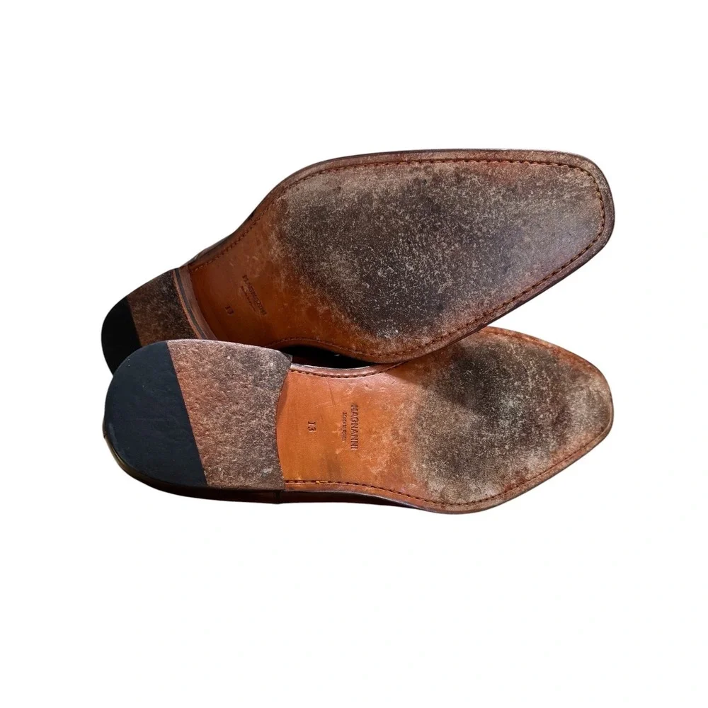 Magnanni Mens Cognac Leather Single Monk Strap Cap Toe Dress Shoes Size 13 Spain